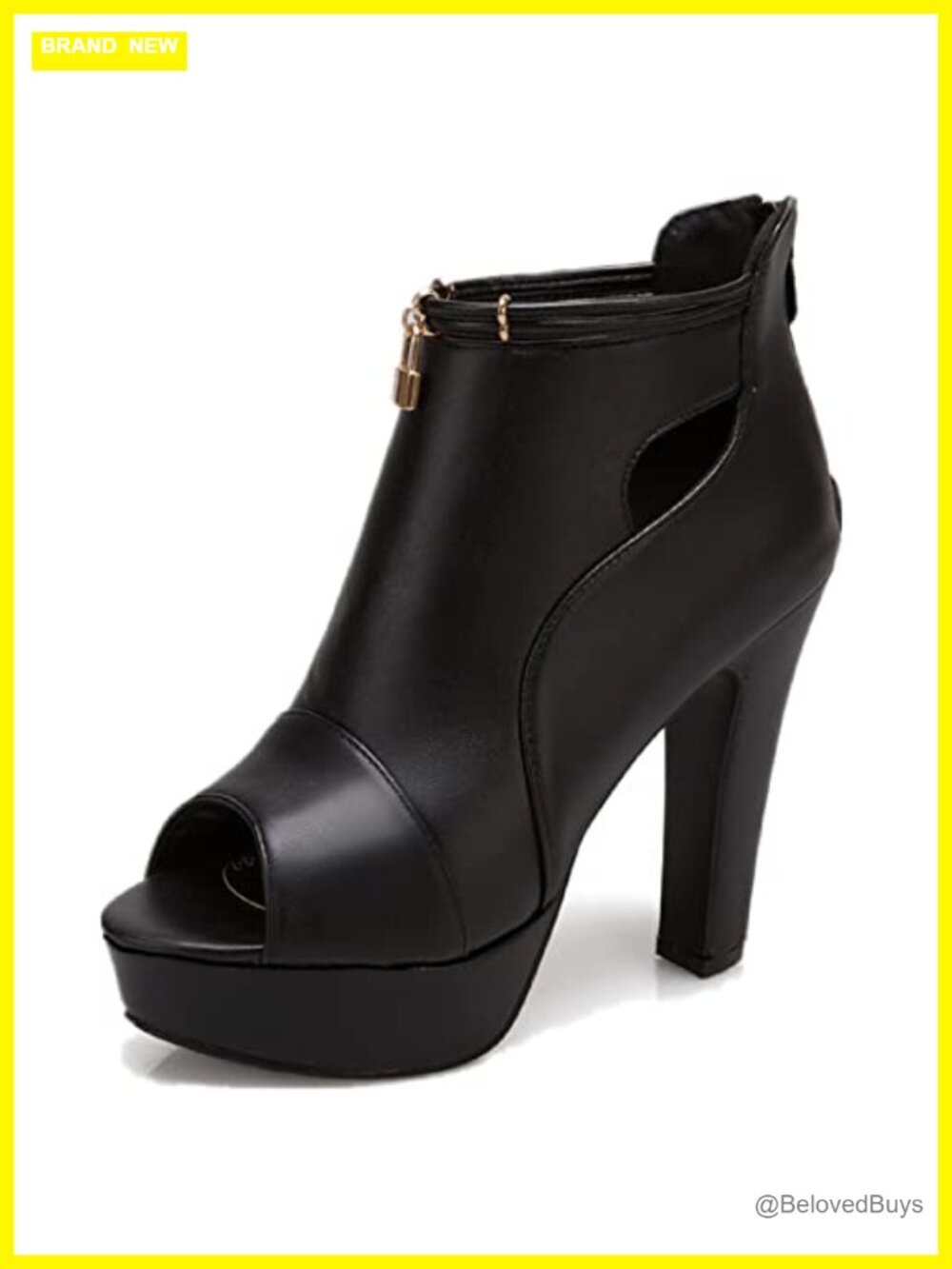 Women's Peep Toe Platform Ankle Boots with Synthetic PU Leather, Gold Lock